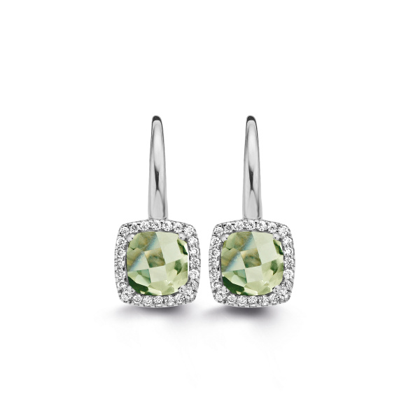 Boucles d'oreilles One More  Etna prasiolite et Diamants Or Blanc