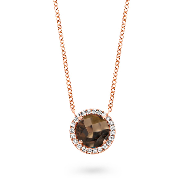 Collier One More  Etna quartz fumé et Diamants Or Rose