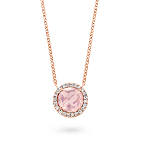 Collier One More  Etna quartz rose et Diamants Or Rose