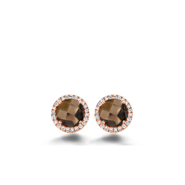Boucles d'oreilles One More  Etna quartz fumé et Diamants Or Rose