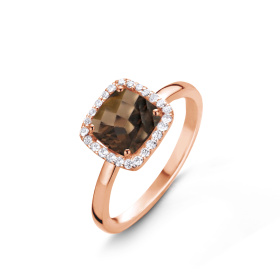 Bague One More  Etna quartz fumé et Diamants Or Rose