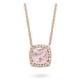 Collier One More  Etna quartz rose et Diamants Or Rose