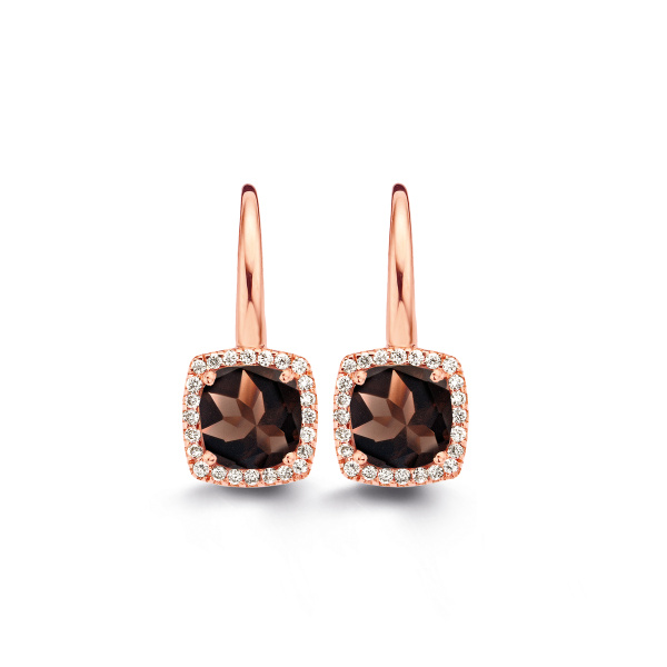 Boucles d'oreilles One More  Etna quartz fumé et Diamants Or Rose