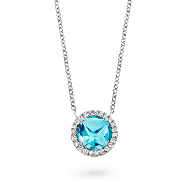 Collier One More  Etna topaze Swiss Blue et Diamants Or Blanc