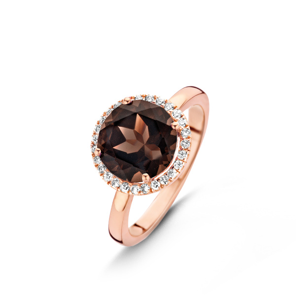 Bague One More  Etna quartz fumé et Diamants Or Rose