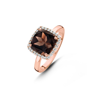 Bague One More  Etna quartz fumé et Diamants Or Rose