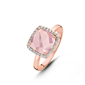 Bague One More  Etna quartz rose et Diamants Or Rose