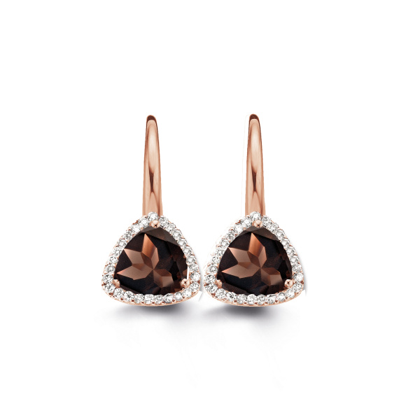 Boucles d'oreilles One More  Etna quartz fumé et Diamants Or Rose