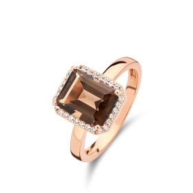 Bague One More  Etna quartz fumé et Diamants Or Rose