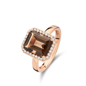 Bague One More  Etna quartz fumé et Diamants Or Rose