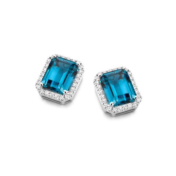 Boucles d'oreilles One More  Etna topaze London Blue et Diamants Or Blanc