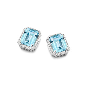 Boucles d'oreilles One More  Etna topaze Sky Blue et Diamants Or Blanc