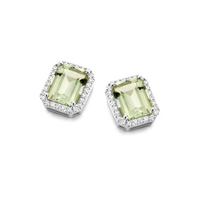 Boucles d'oreilles One More  Etna prasiolite et Diamants Or Blanc