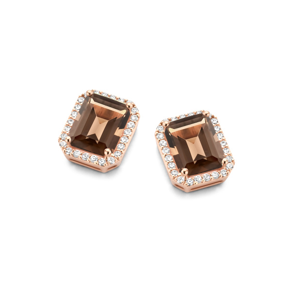 Boucles d'oreilles One More  Etna quartz fumé et Diamants Or Rose