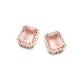 Boucles d'oreilles One More  Etna quartz rose et Diamants Or Rose
