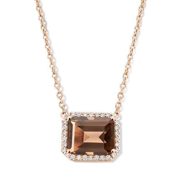 Collier One More  Etna quartz fumé et Diamants Or Rose