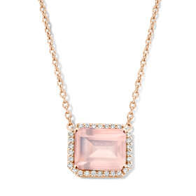 Collier One More  Etna quartz rose et Diamants Or Rose