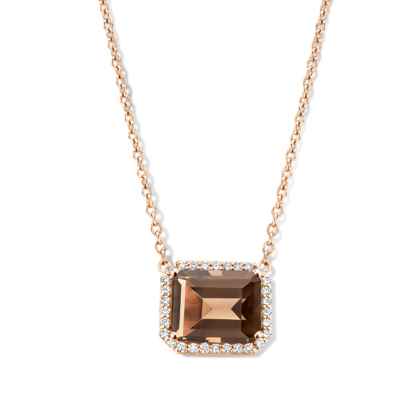 Collier One More  Etna quartz fumé et Diamants Or Rose