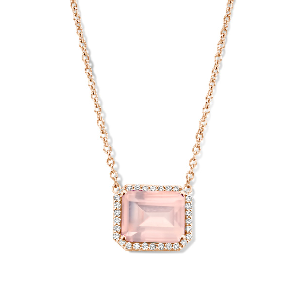 Collier One More  Etna quartz rose et Diamants Or Rose