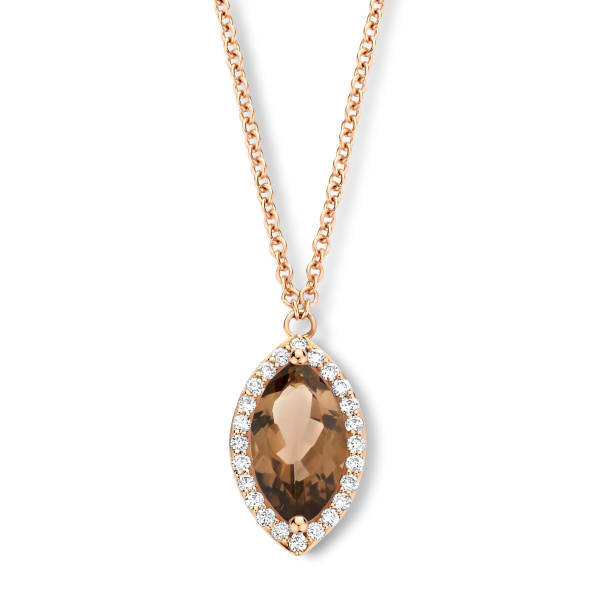 Collier One More  Etna quartz fumé et Diamants Or Rose