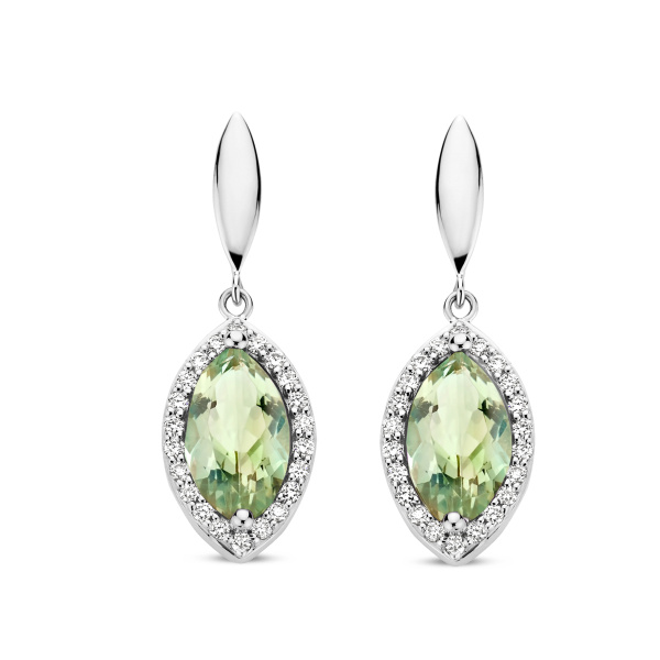 Boucles d'oreilles One More  Etna prasiolite et Diamants Or Blanc