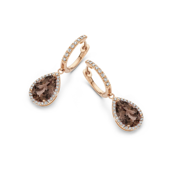 Boucles d'oreilles One More  Etna quartz fumé et Diamants Or Rose