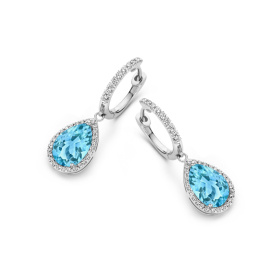 Boucles d'oreilles One More  Etna topaze Swiss Blue et Diamants Or Blanc