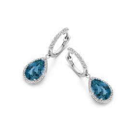 Boucles d'oreilles One More  Etna topaze London Blue et Diamants Or Blanc