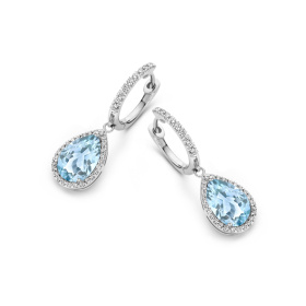 Boucles d'oreilles One More  Etna topaze Sky Blue et Diamants Or Blanc