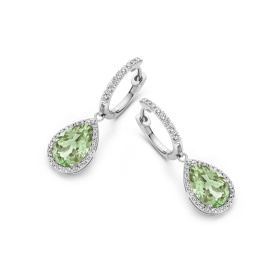 Boucles d'oreilles One More  Etna prasiolite et Diamants Or Blanc