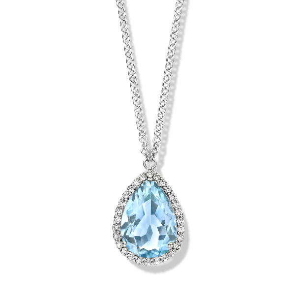 Collier One More  Etna topaze Sky Blue et Diamants Or Blanc