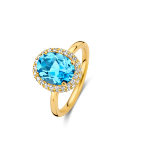 Bague One More  Etna topaze Swiss Blue et Diamants Or Jaune