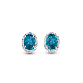 Boucles d'oreilles One More  Etna topaze London Blue et Diamants Or Blanc