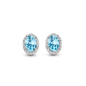Boucles d'oreilles One More  Etna topaze Sky Blue et Diamants Or Blanc
