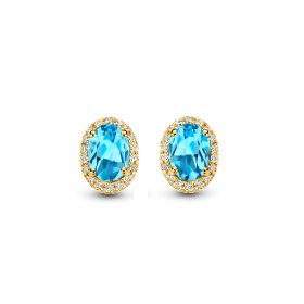 Boucles d'oreilles One More  Etna topaze Swiss Blue et Diamants Or Jaune
