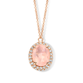 Collier One More  Etna quartz rose et Diamants Or Rose