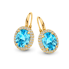 Boucles d'oreilles One More  Etna topaze Swiss Blue et Diamants Or Jaune