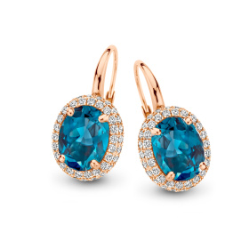 Boucles d'oreilles One More  Etna topaze London Blue et Diamants Or Rose