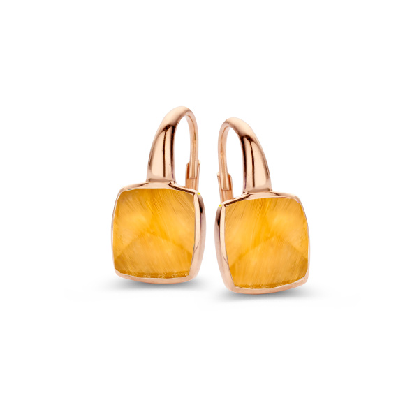 Boucles d'oreilles One More  Pantelleriaquartz oeil de tigre jauneOr Rose
