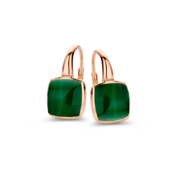 Boucles d'oreilles One More  Pantelleria cristal de roche malachiteOr Rose