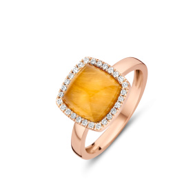 Bague One More  Pantelleria quartz oeil de tigre et Diamants Or Rose