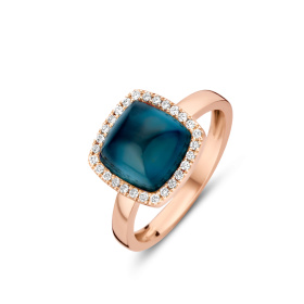 Bague One More  Pantelleria topaze London Blue nacre et Diamants Or Rose