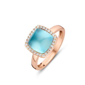 Bague One More  Pantelleria topaze Swiss Blue nacre et Diamants Or Rose