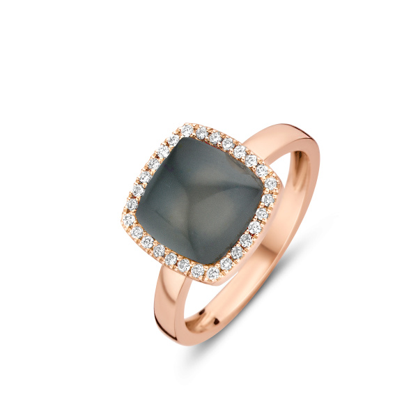 Bague One More  Pantelleriaquartz obsidienne arc ciel et dia Or Rose
