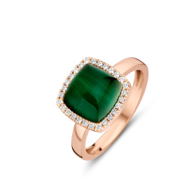 Bague One More  Pantelleria cristal de roche malachite et dia Or Rose
