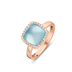 Bague One More  Pantelleria topaze Sky Blue nacre et Diamants Or Rose