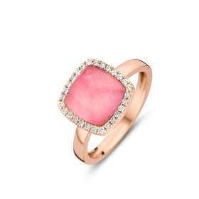 Bague One More  Pantelleriaquartz rhodochrosite+nacre et Diamants Or Rose