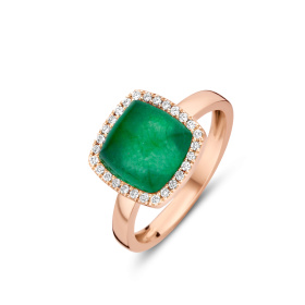 Bague One More  Pantelleriacristal de roche quartz verte+Diamants Or Rose