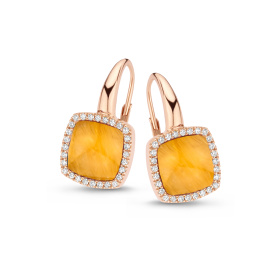 Boucles d'oreilles One More Boucles d'or. Pantelleria quartz oeil de tigre+Diamants Or Rose