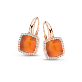 Boucles d'oreilles One More B. d'or. Pantelleria quartz agate orange et Diamants Or Rose